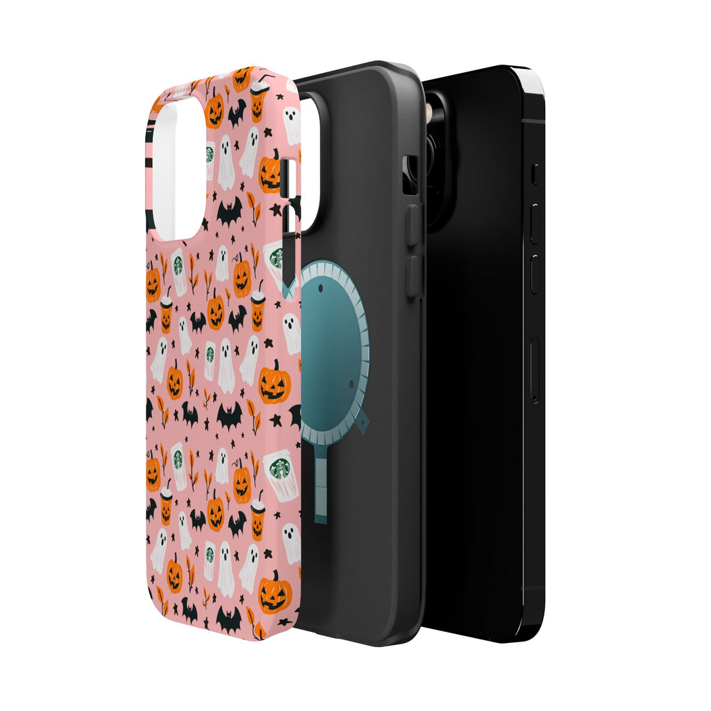 Halloween Ghosts & Pumpkins Magnetic Phone Case — Cute Pink Spooky Pattern