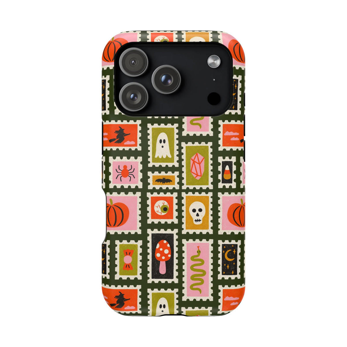 Halloween Stamp Pattern Phone Case — Cute Spooky Icons Magnetic Impact-Resistant Case