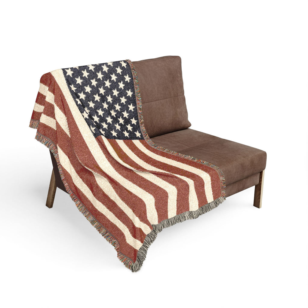 American Flag Woven Blanket — Rustic Patriotic Throw for Home & Outdoors