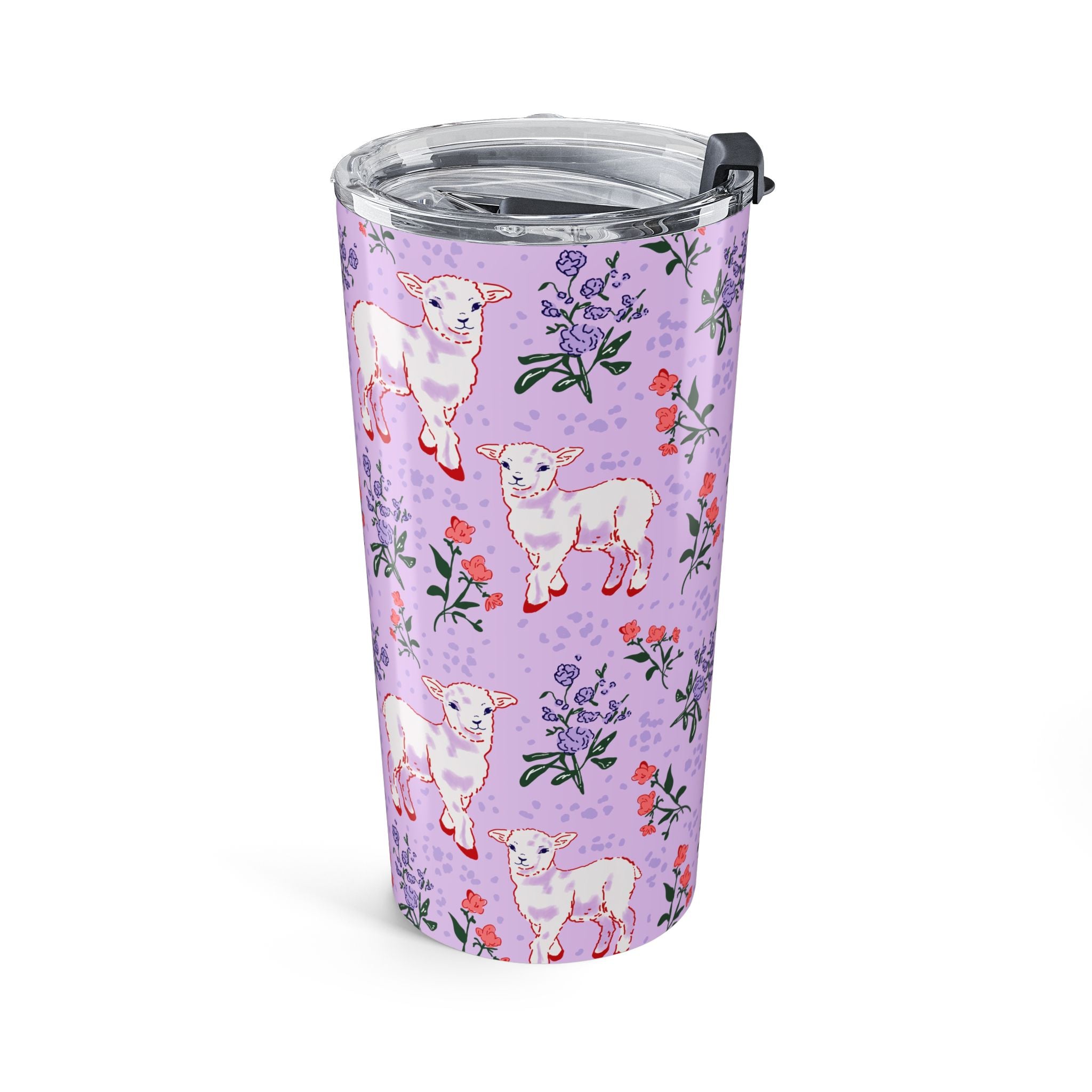 20oz Floral Lamb Tumbler — Cute Pastel Animal Travel Cup