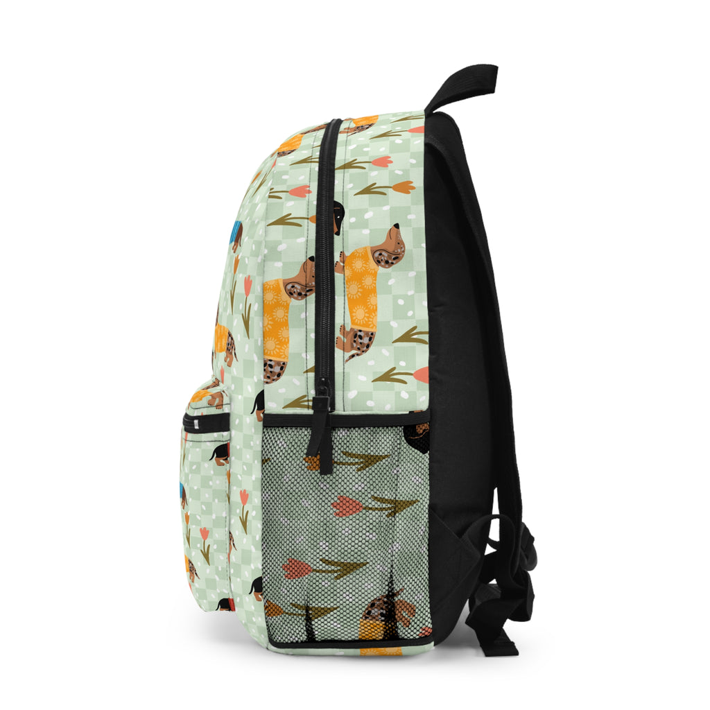 Dachshund Pattern Backpack — Cute Retro Sausage Dog Print School Bag