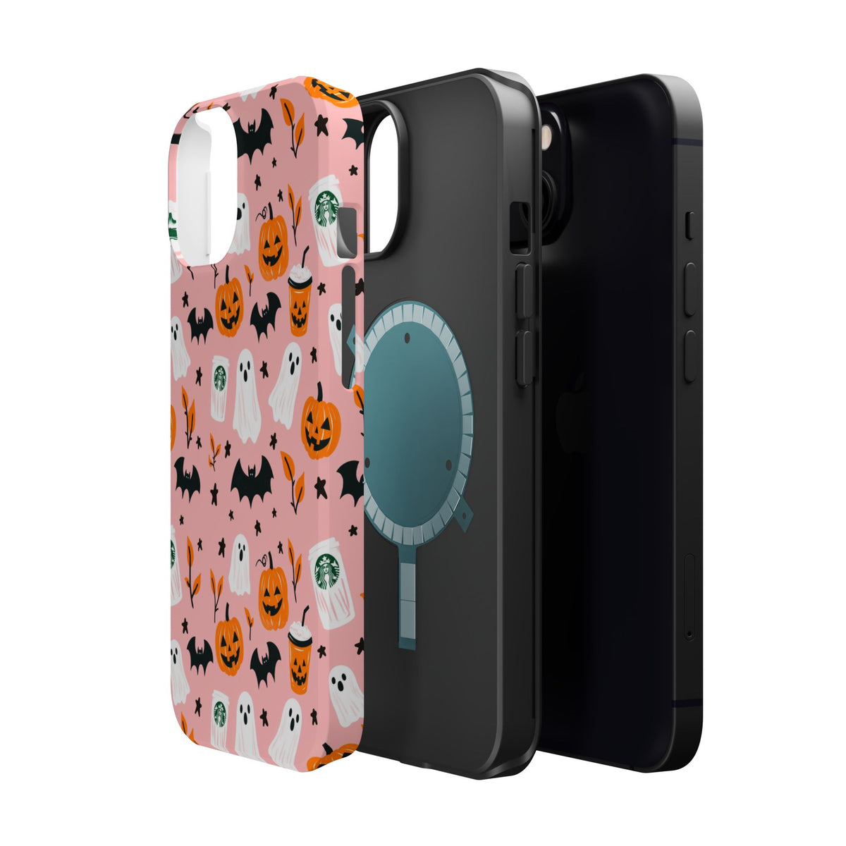 Halloween Cute Pattern Phone Case — Pink Ghosts, Pumpkins & Bats Magnetic Impact-Resistant