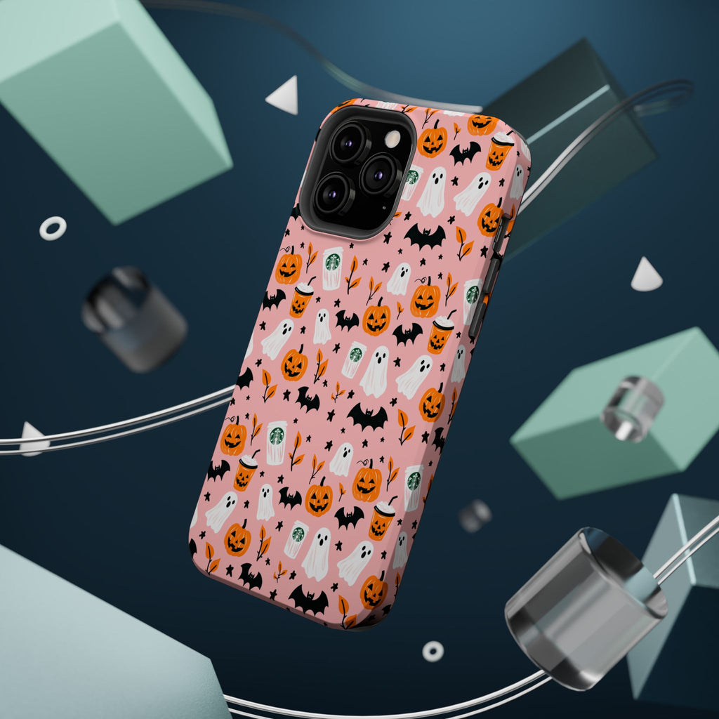 Halloween Ghosts & Pumpkins Magnetic Phone Case — Cute Pink Spooky Pattern