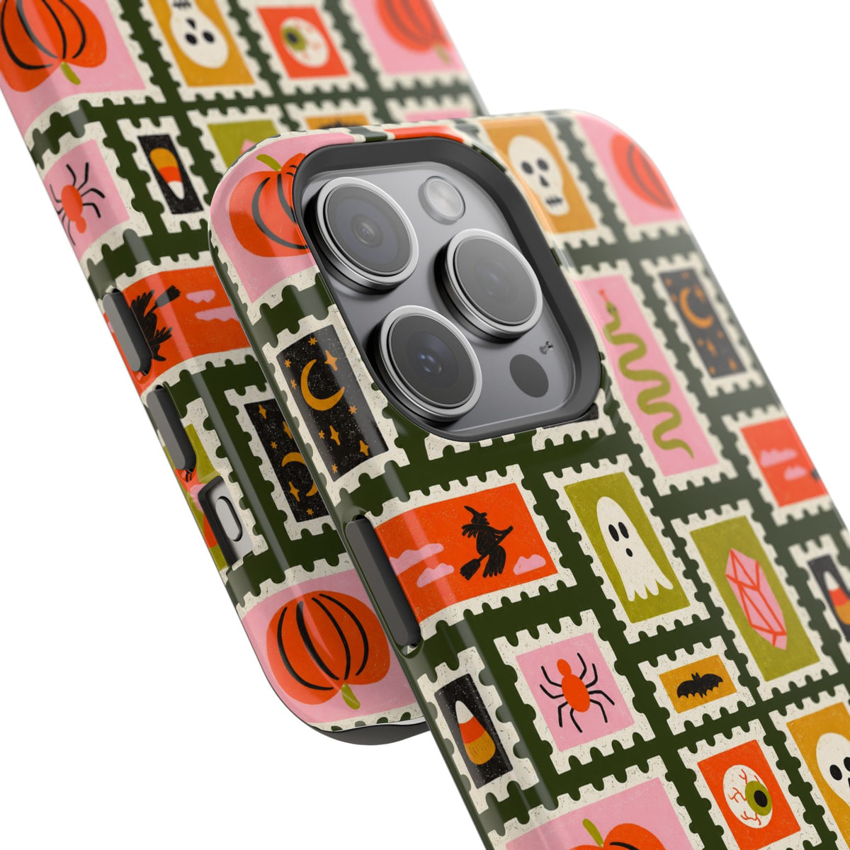 Halloween Stamp Pattern Phone Case — Cute Spooky Icons Magnetic Impact-Resistant Case