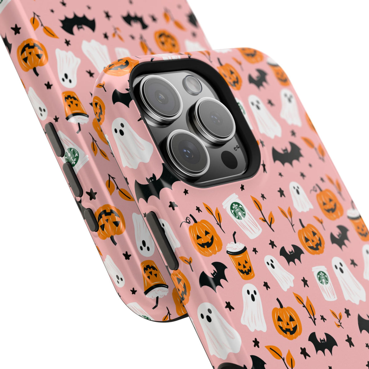 Halloween Ghosts & Pumpkins Magnetic Phone Case — Cute Pink Spooky Pattern