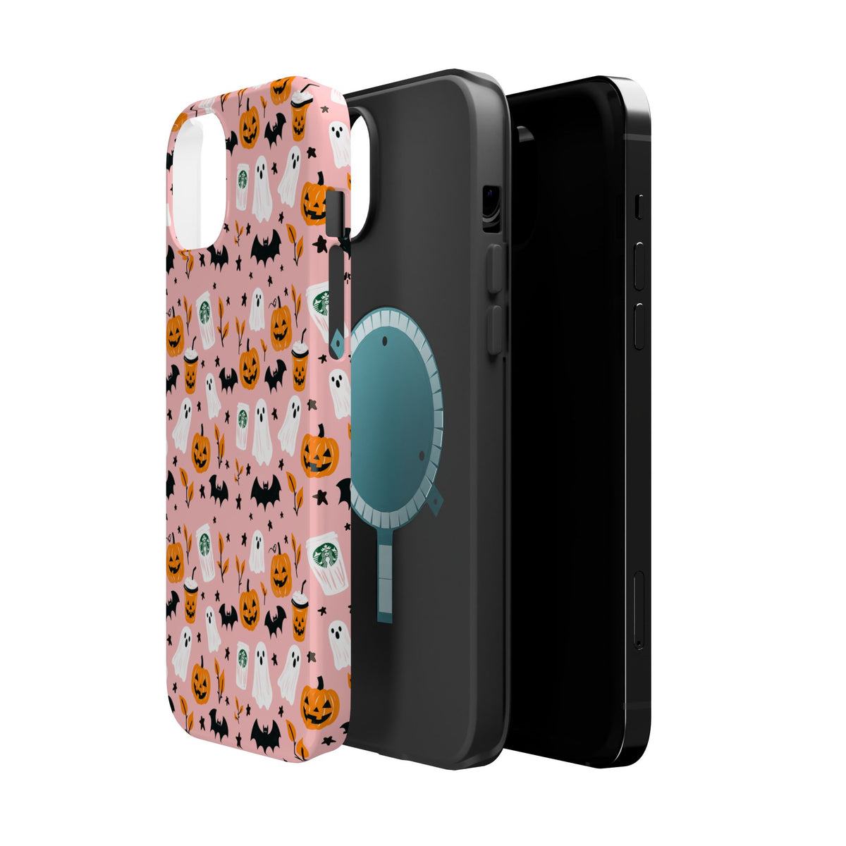 Halloween Ghosts & Pumpkins Magnetic Phone Case — Cute Pink Spooky Pattern