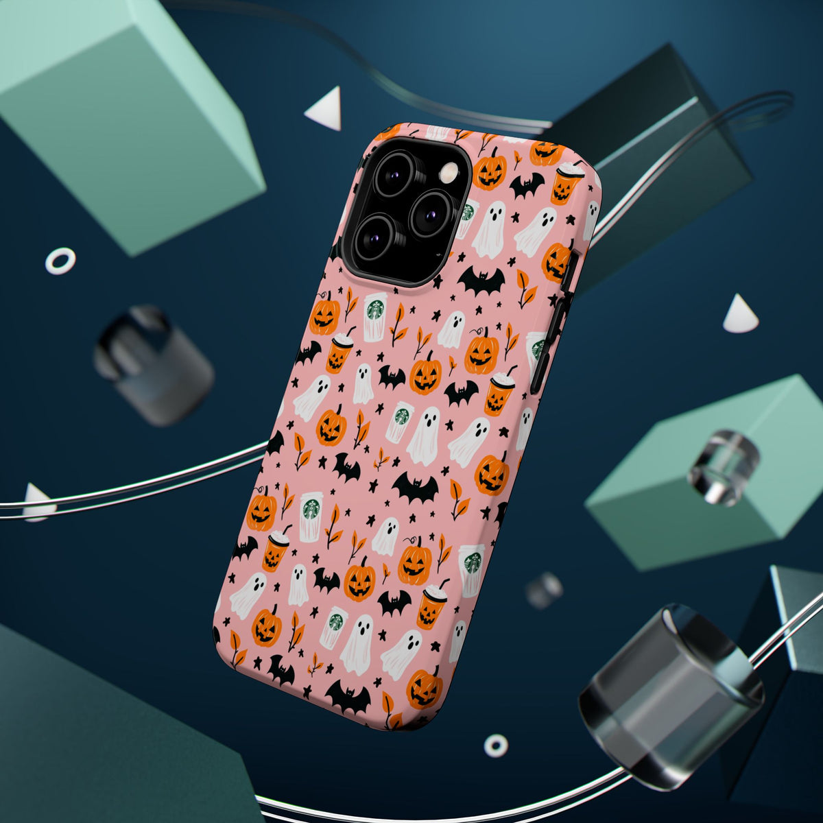 Halloween Ghosts & Pumpkins Magnetic Phone Case — Cute Pink Spooky Pattern