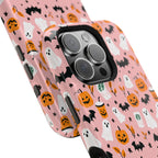 Halloween Ghosts & Pumpkins Magnetic Phone Case — Cute Pink Spooky Pattern