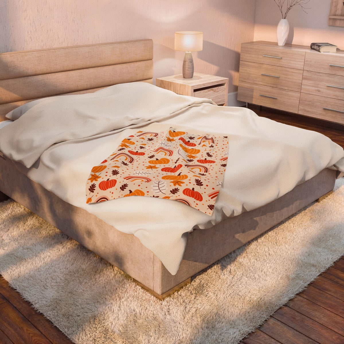 Autumn Pumpkin Rainbow Velveteen Plush Blanket — Cozy Fall Throw