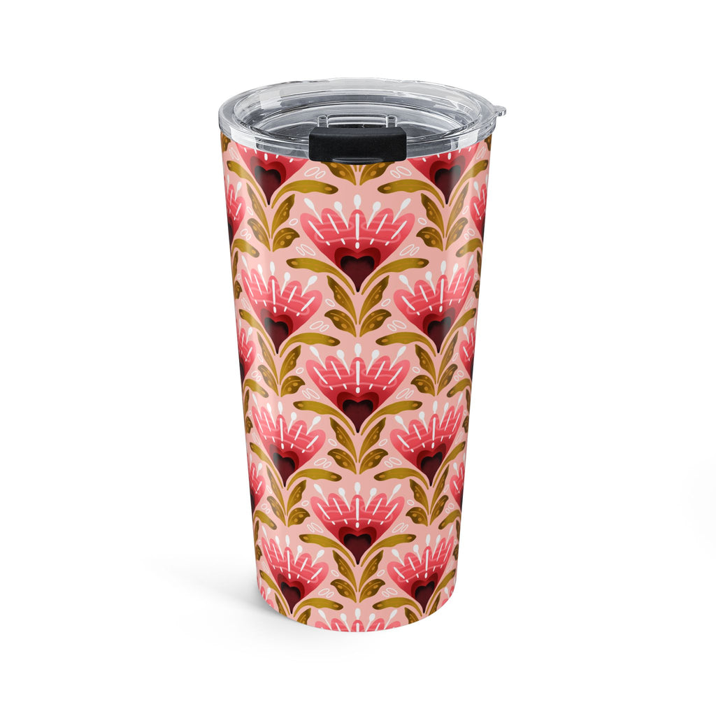 20oz Floral Tumbler — Pink Retro Flower Pattern, Insulated Travel Cup