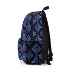 Geometric Neon Star Backpack — Blue & Purple Patterned School Bag