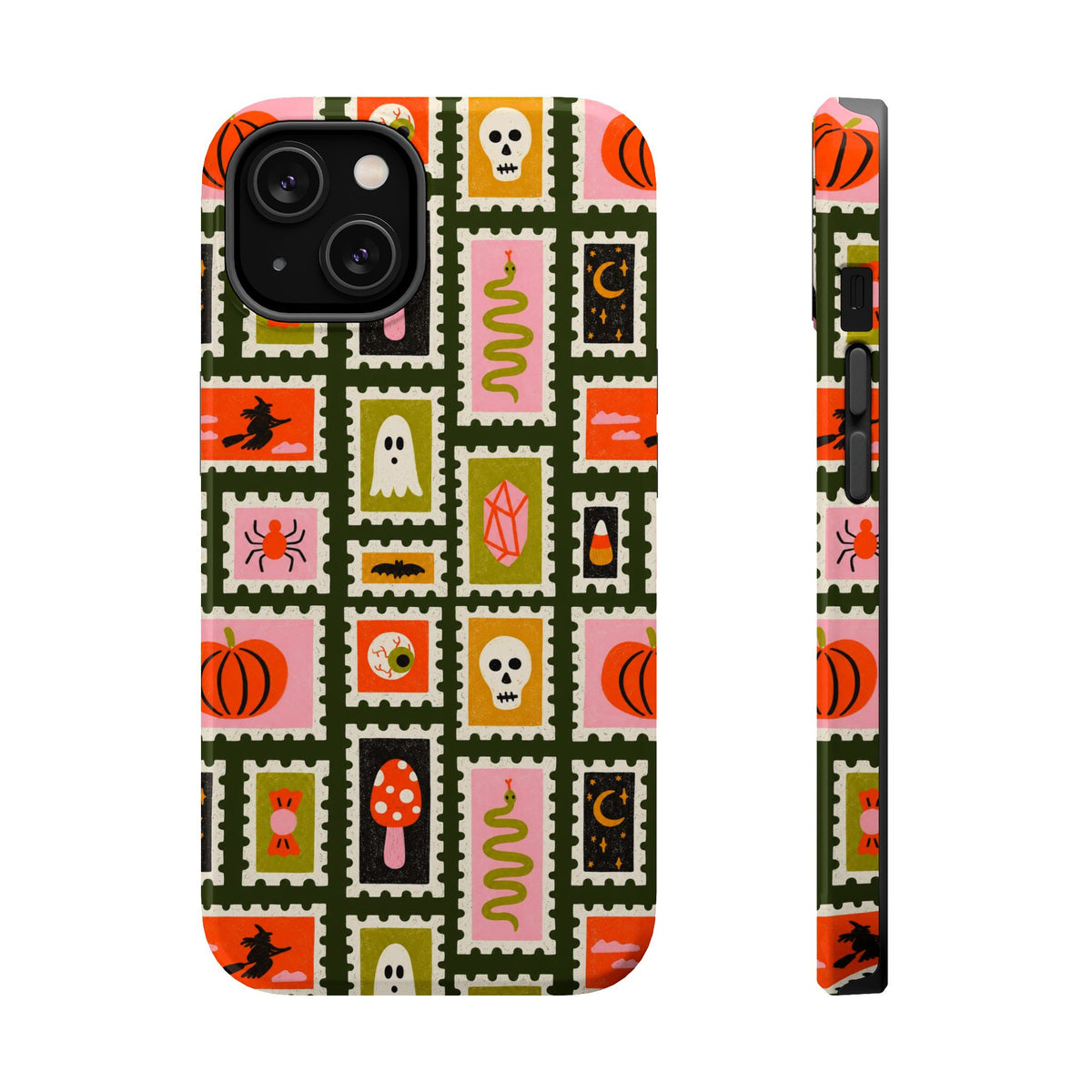 Halloween Stamp Pattern Phone Case — Cute Spooky Icons Magnetic Impact-Resistant Case