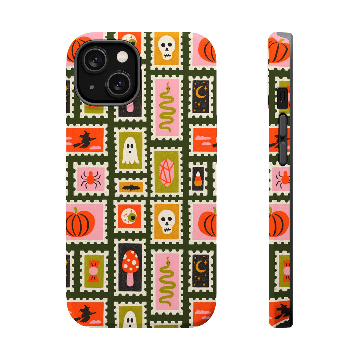 Halloween Stamp Pattern Phone Case — Cute Spooky Icons Magnetic Impact-Resistant Case