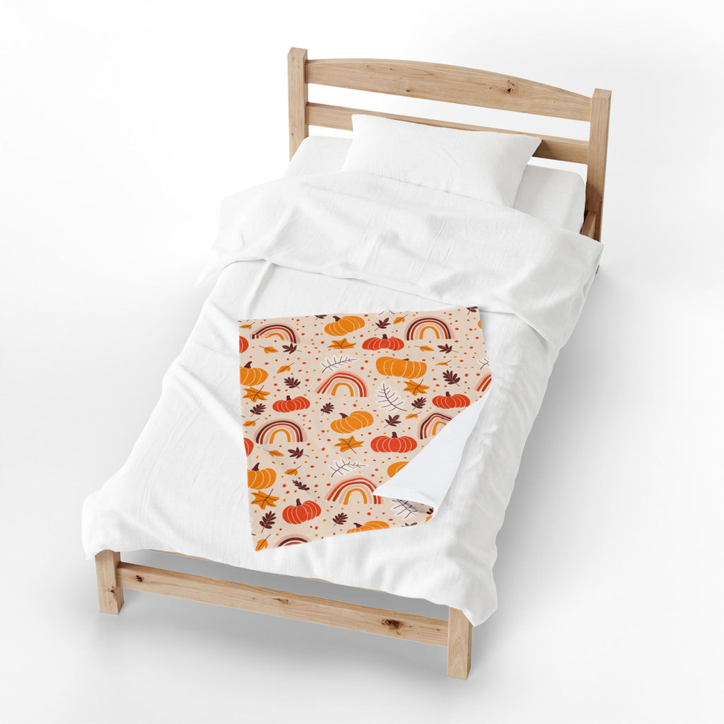 Autumn Pumpkin Rainbow Velveteen Plush Blanket — Cozy Fall Throw