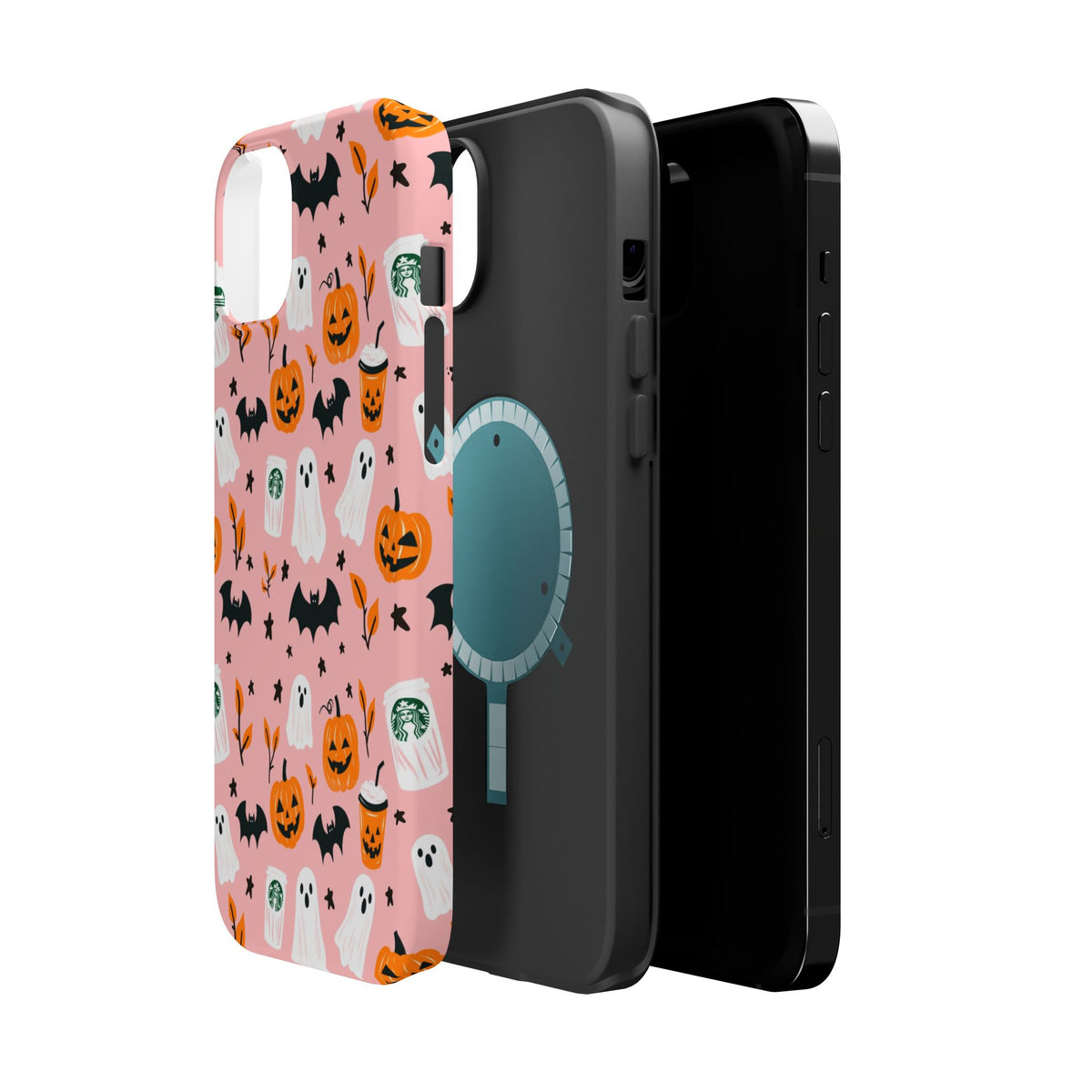 Halloween Cute Pattern Phone Case — Pink Ghosts, Pumpkins & Bats Magnetic Impact-Resistant