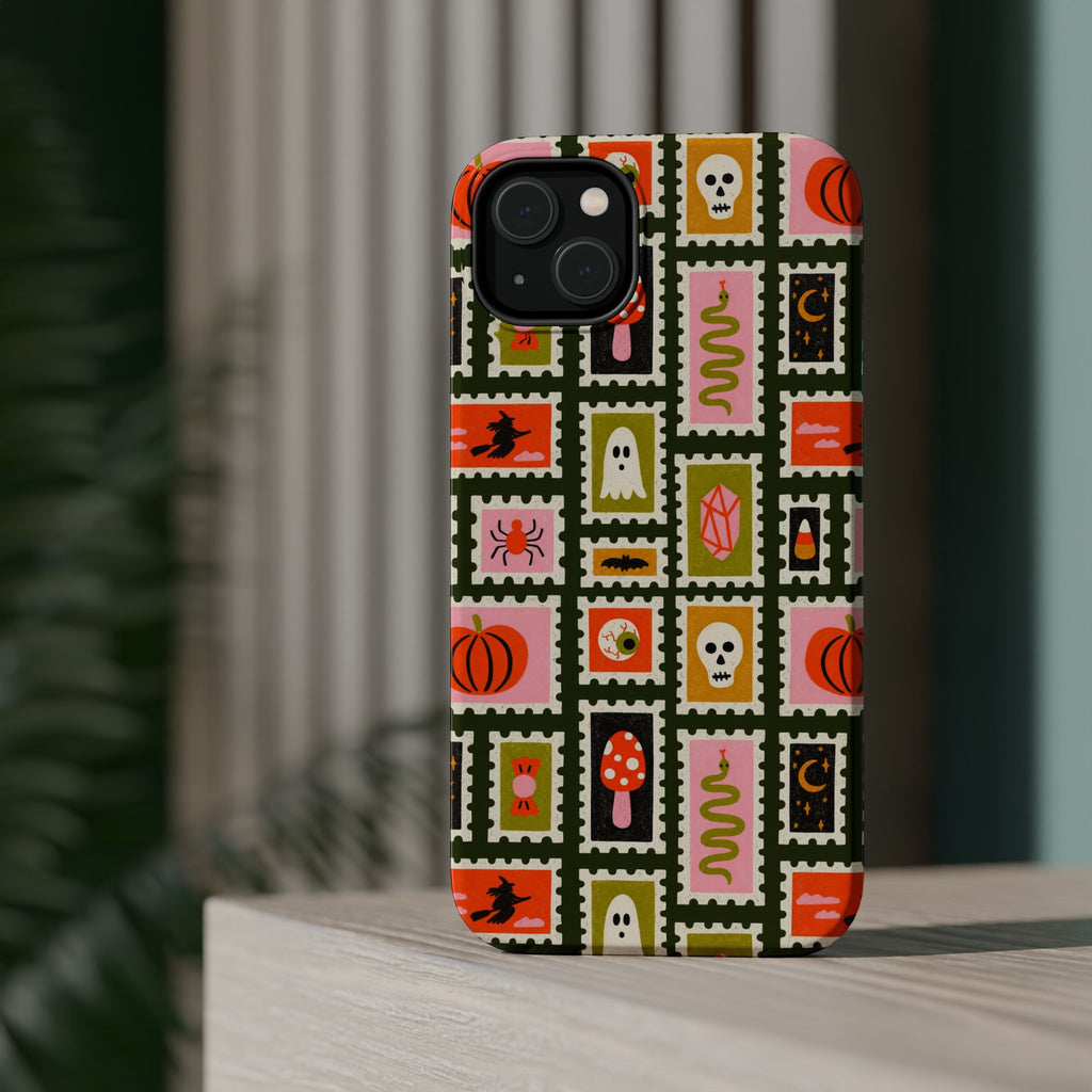 Halloween Stamp Pattern Phone Case — Cute Spooky Icons Magnetic Impact-Resistant Case