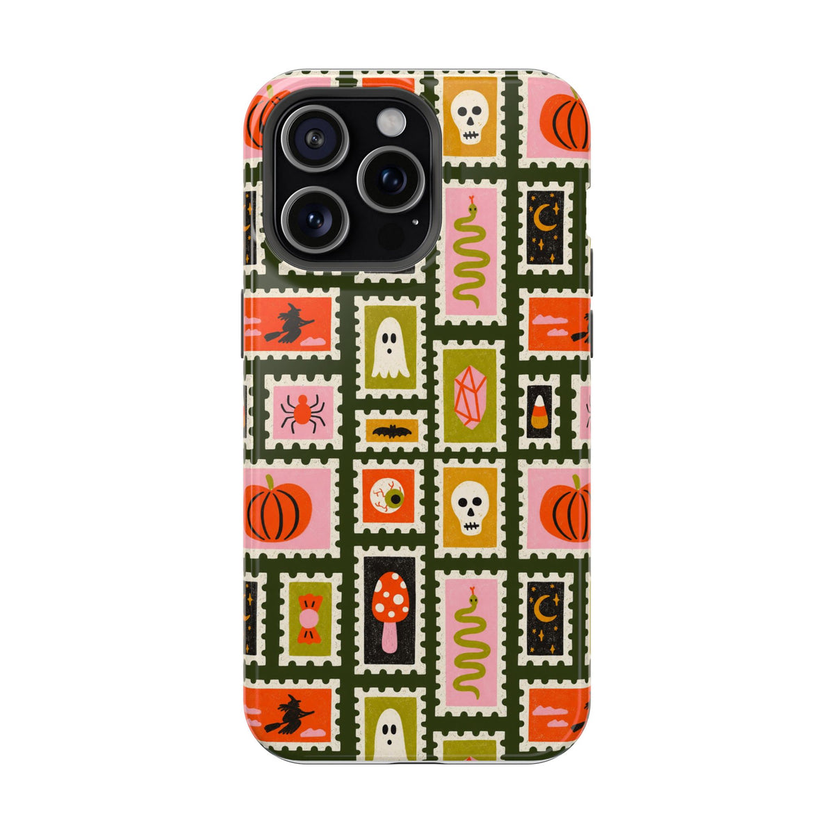 Halloween Stamp Pattern Phone Case — Cute Spooky Icons Magnetic Impact-Resistant Case