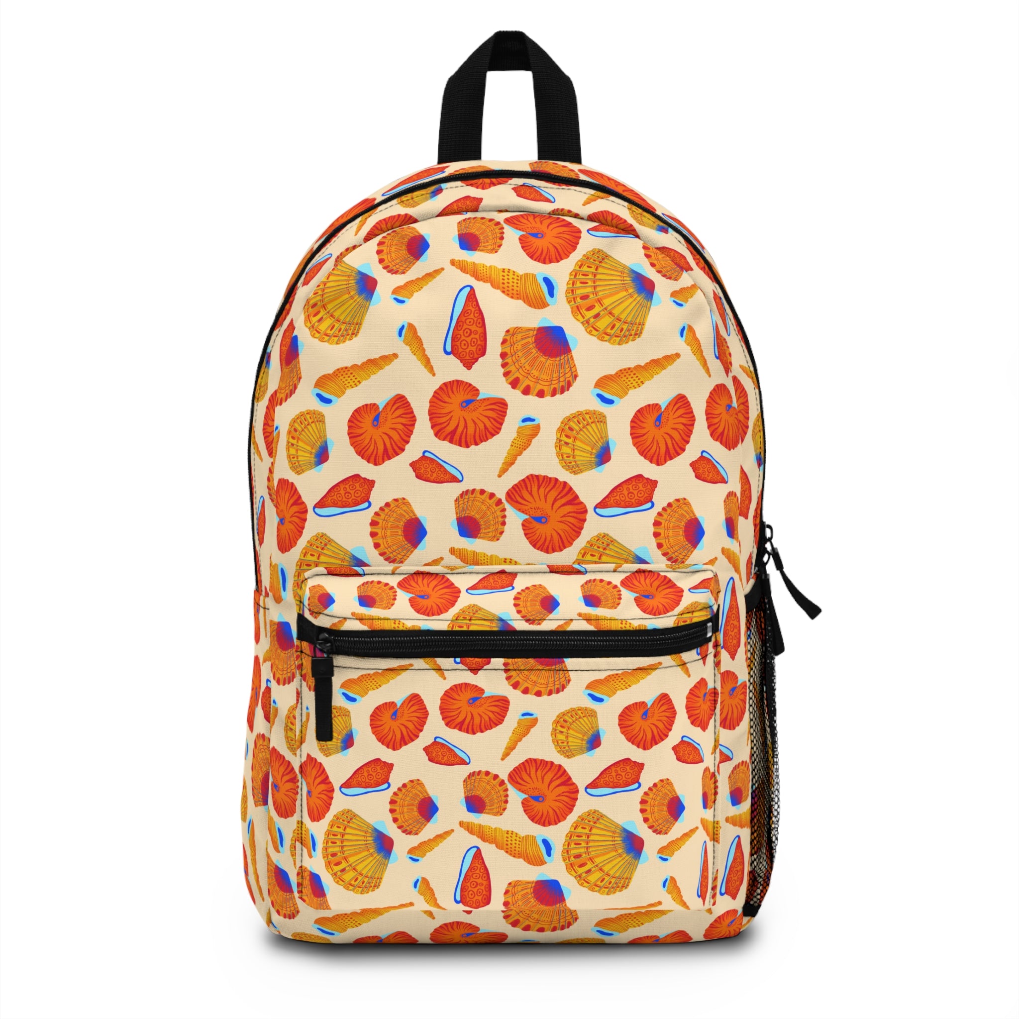 Autumn Seashell Backpack — Orange Nautical Beach Pattern Bag