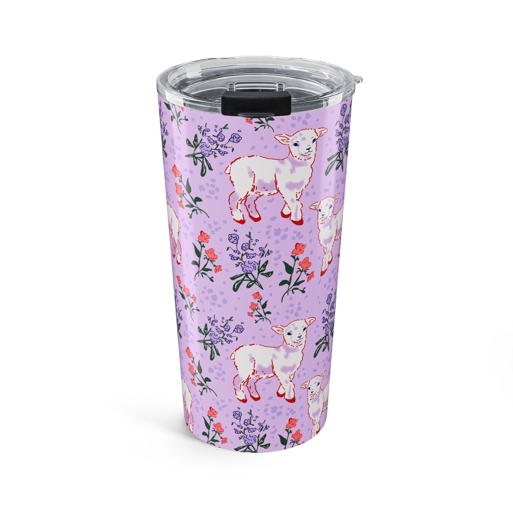 20oz Floral Lamb Tumbler — Cute Pastel Animal Travel Cup