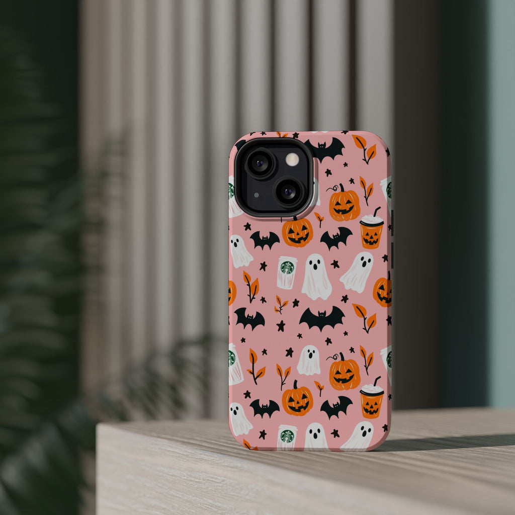 Halloween Cute Pattern Phone Case — Pink Ghosts, Pumpkins & Bats Magnetic Impact-Resistant