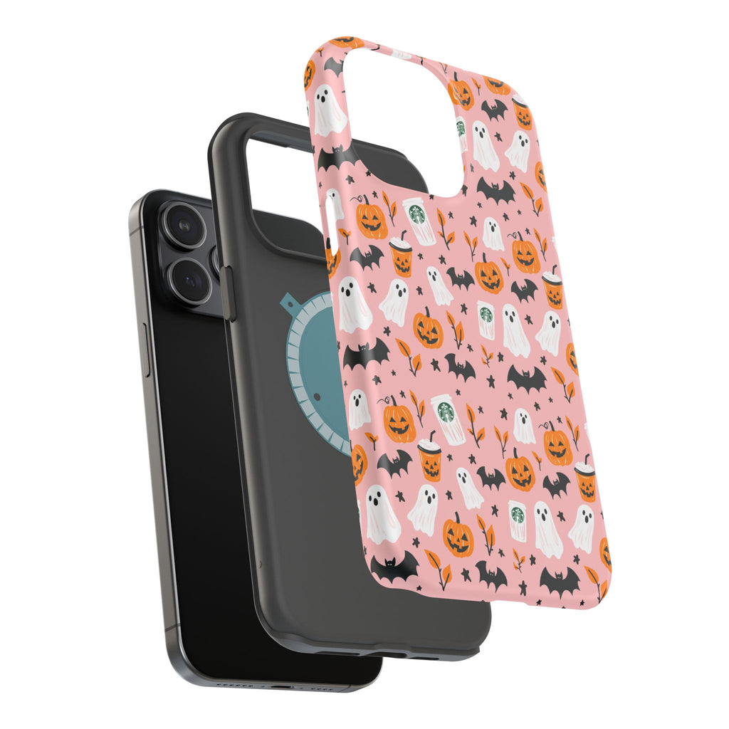 Halloween Ghosts & Pumpkins Magnetic Phone Case — Cute Pink Spooky Pattern