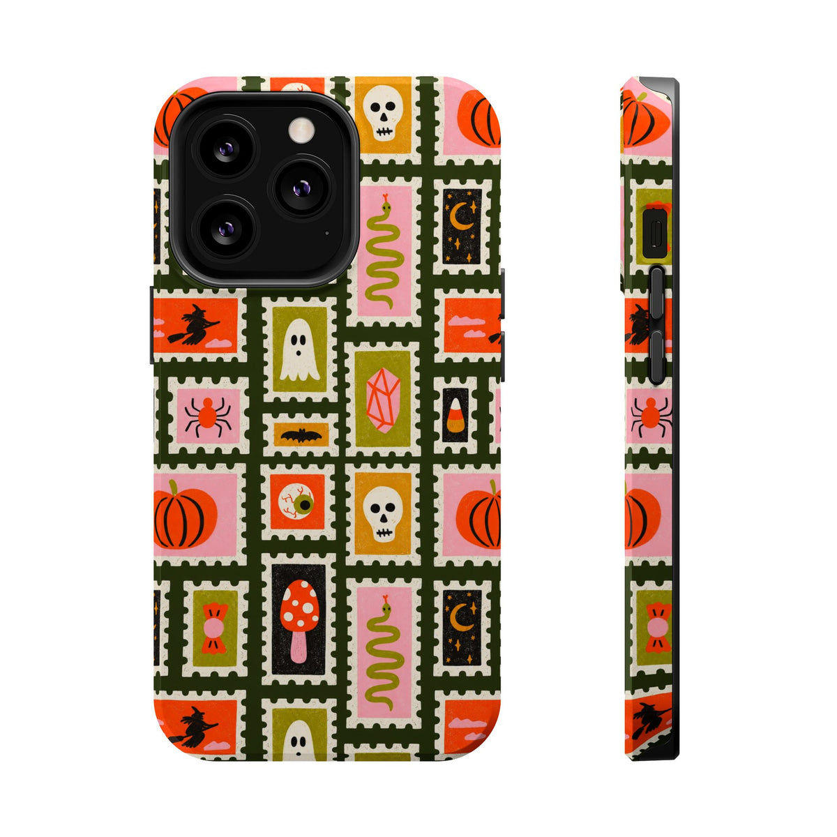 Halloween Stamp Pattern Phone Case — Cute Spooky Icons Magnetic Impact-Resistant Case