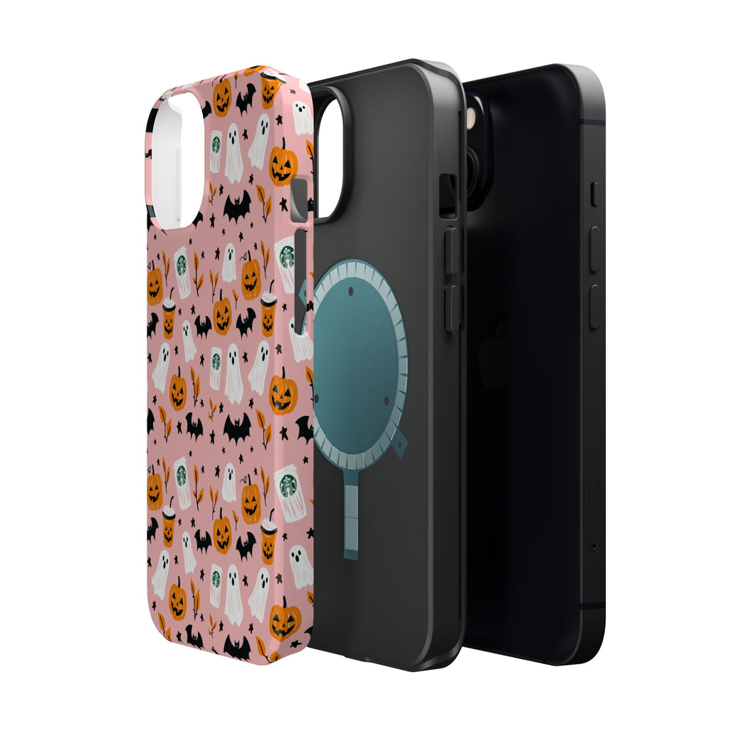 Halloween Ghosts & Pumpkins Magnetic Phone Case — Cute Pink Spooky Pattern