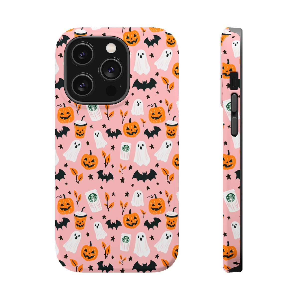 Halloween Ghosts & Pumpkins Magnetic Phone Case — Cute Pink Spooky Pattern