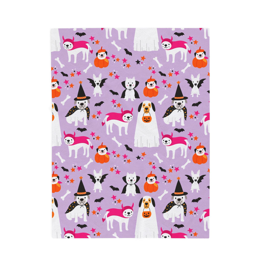 Halloween Dogs Velveteen Plush Blanket — Cute Costume Pups on Purple