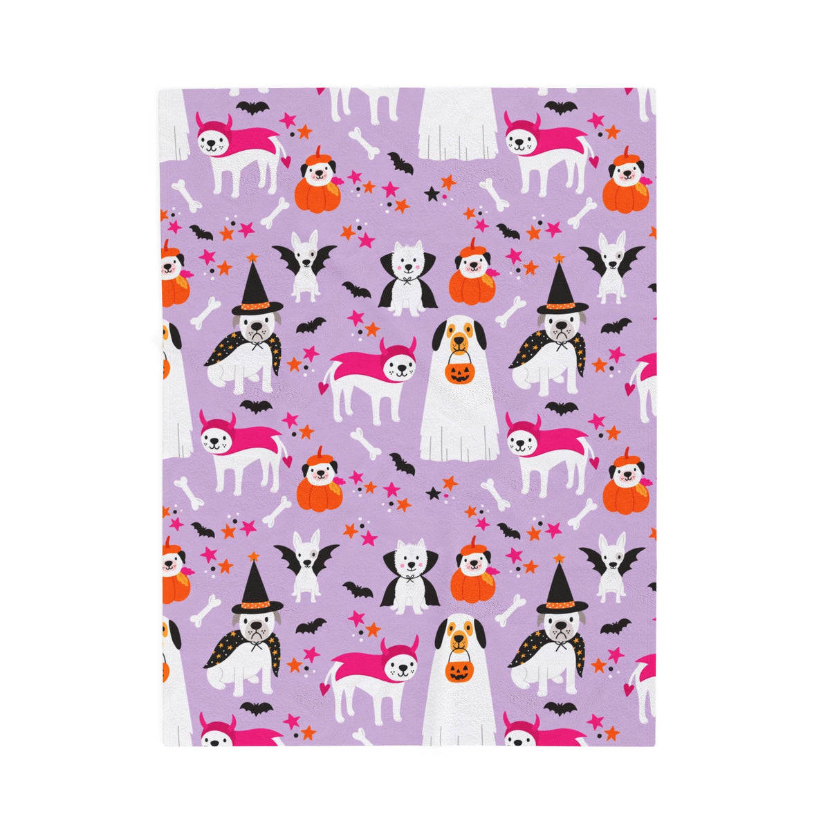Halloween Dogs Velveteen Plush Blanket — Cute Costume Pups on Purple