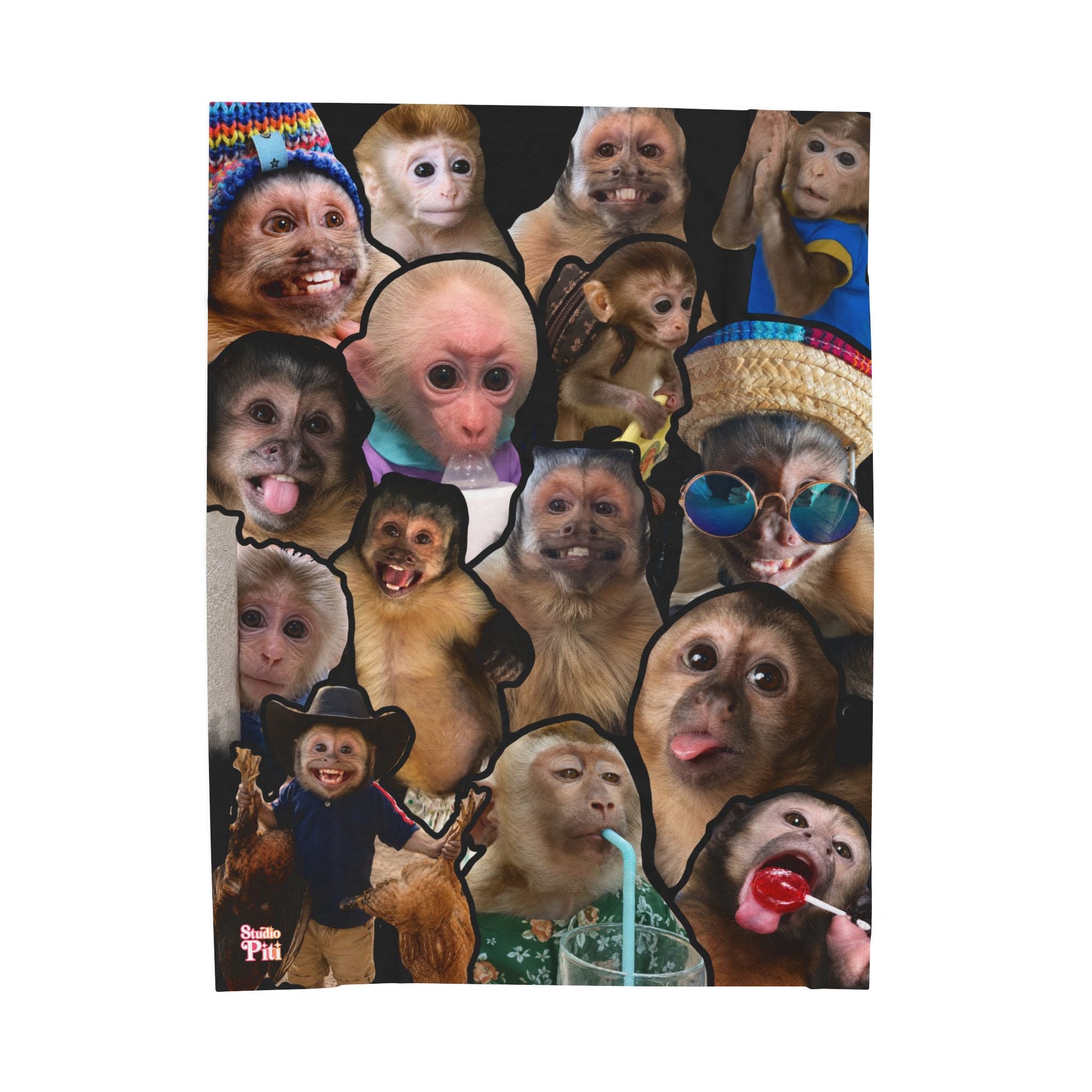 Monkey Collage Velveteen Plush Blanket