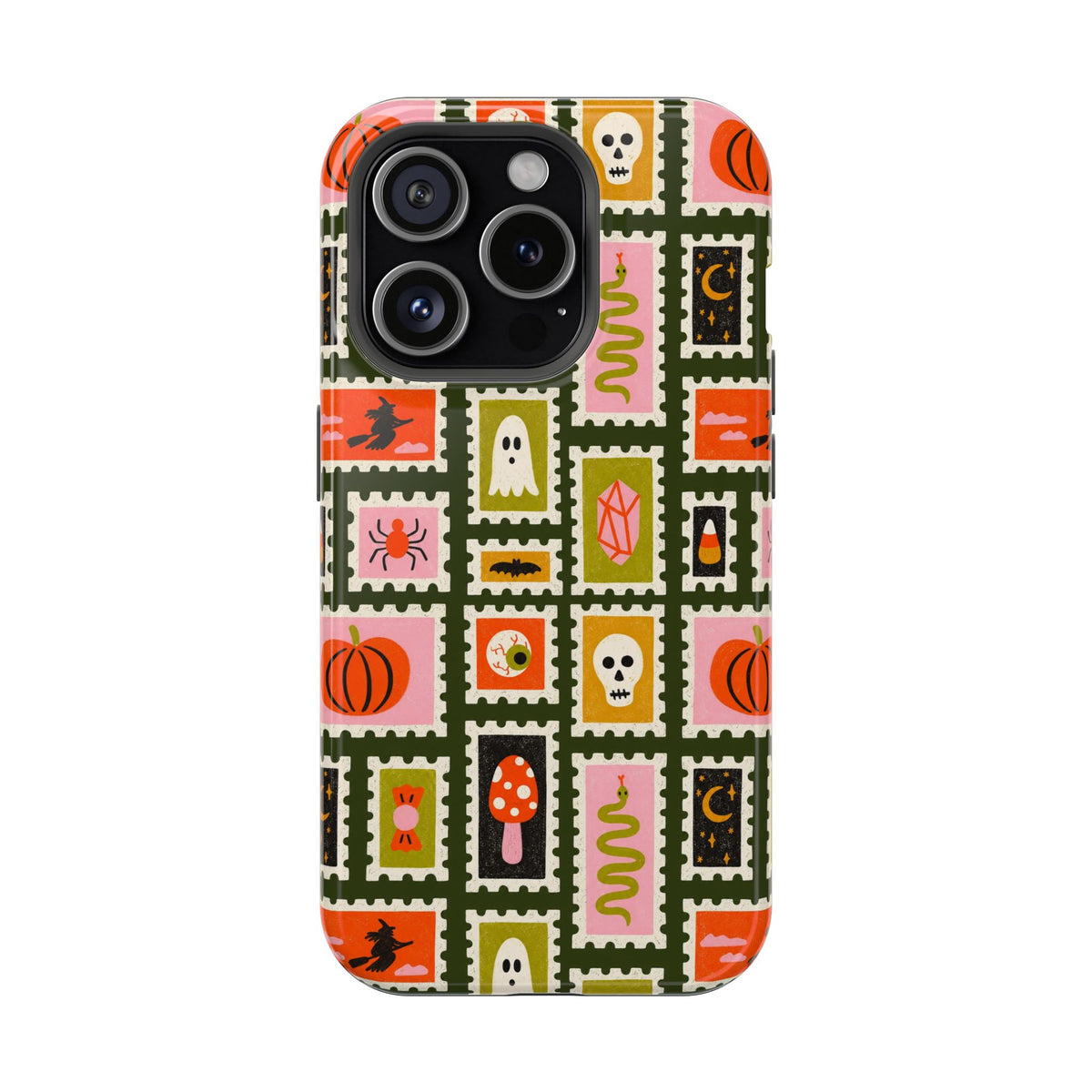 Halloween Stamp Pattern Phone Case — Cute Spooky Icons Magnetic Impact-Resistant Case