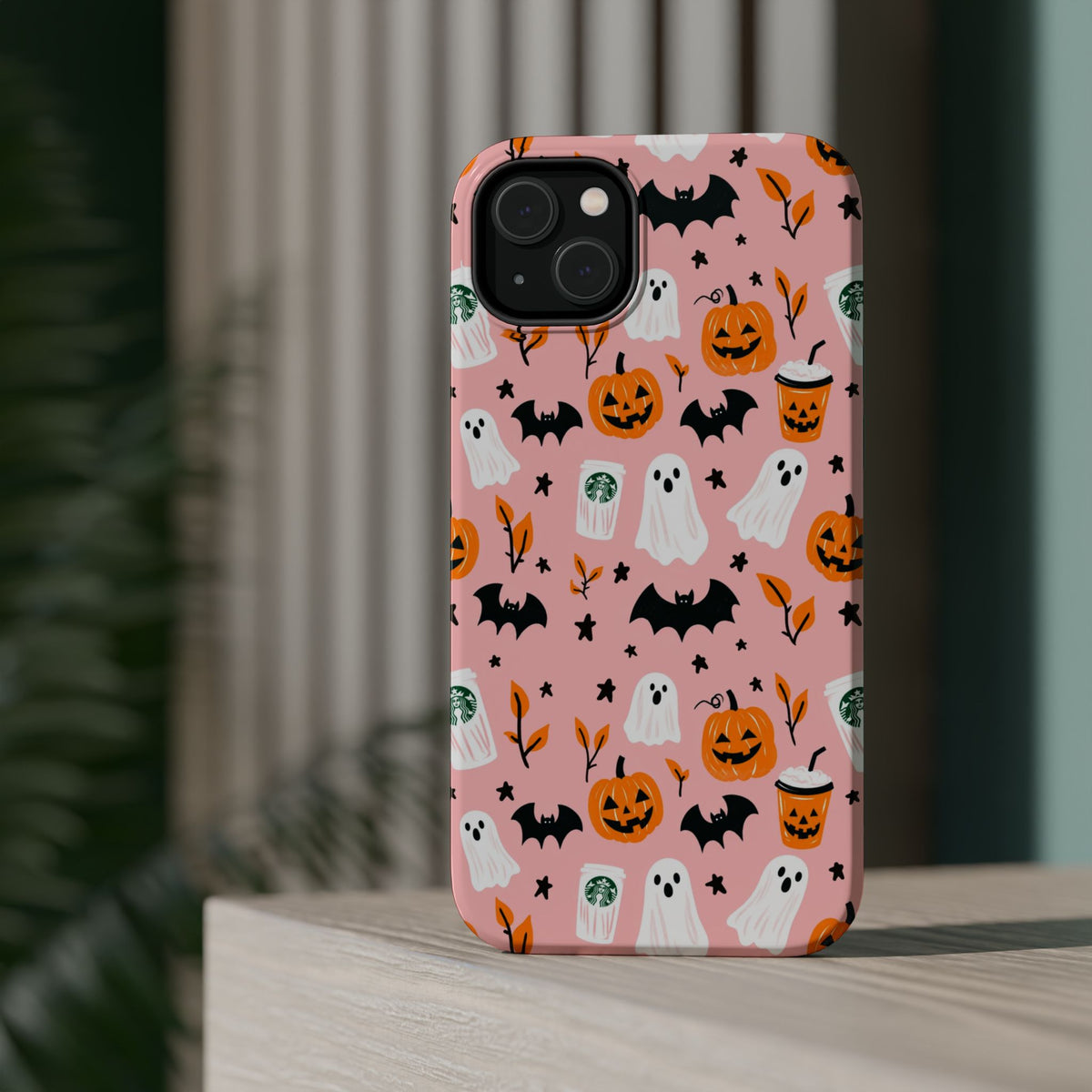 Halloween Cute Pattern Phone Case — Pink Ghosts, Pumpkins & Bats Magnetic Impact-Resistant