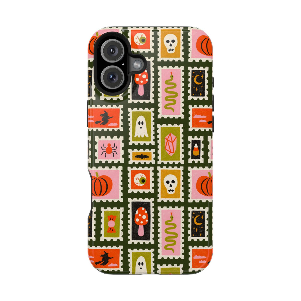 Halloween Stamp Pattern Phone Case — Cute Spooky Icons Magnetic Impact-Resistant Case