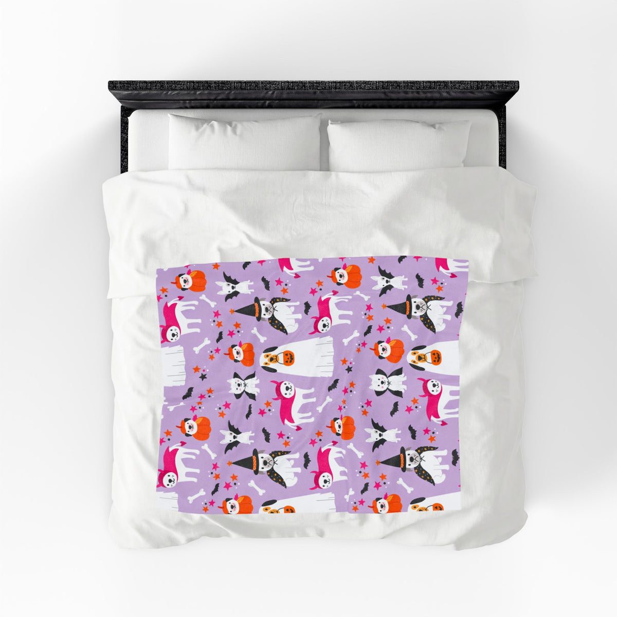 Halloween Dogs Velveteen Plush Blanket — Cute Costume Pups on Purple