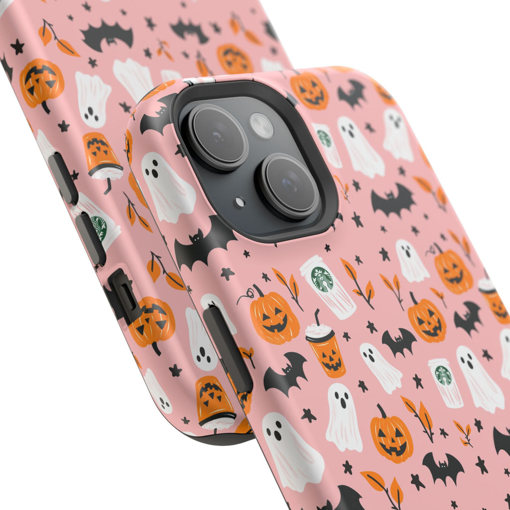 Halloween Ghosts & Pumpkins Magnetic Phone Case — Cute Pink Spooky Pattern