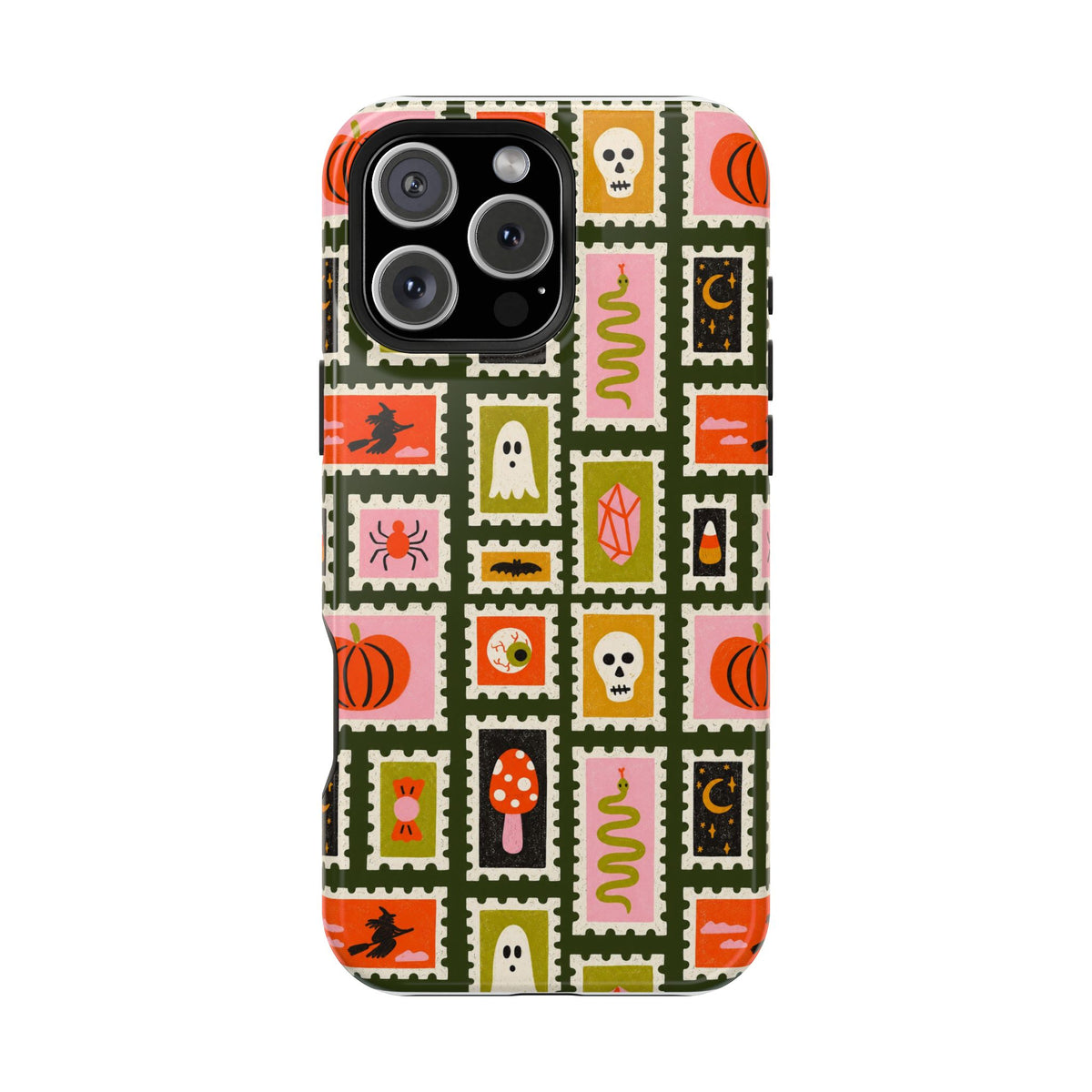 Halloween Stamp Pattern Phone Case — Cute Spooky Icons Magnetic Impact-Resistant Case
