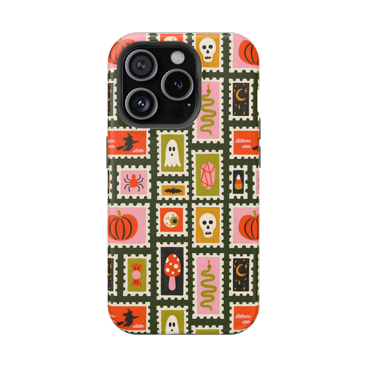 Halloween Stamp Pattern Phone Case — Cute Spooky Icons Magnetic Impact-Resistant Case