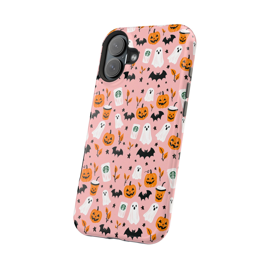 Halloween Ghosts & Pumpkins Magnetic Phone Case — Cute Pink Spooky Pattern