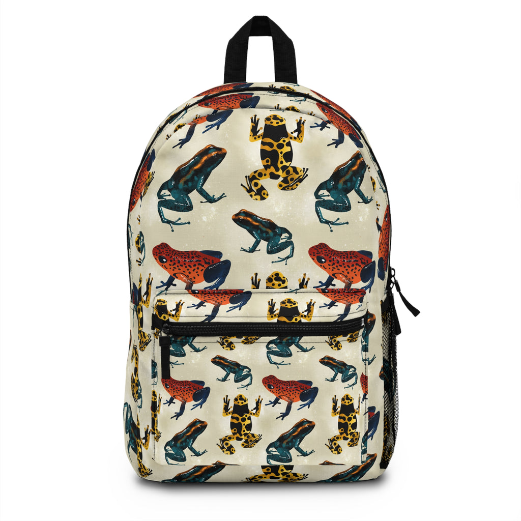 Frog Pattern Backpack — Colorful Poison Dart Frog Print School & Travel Bag