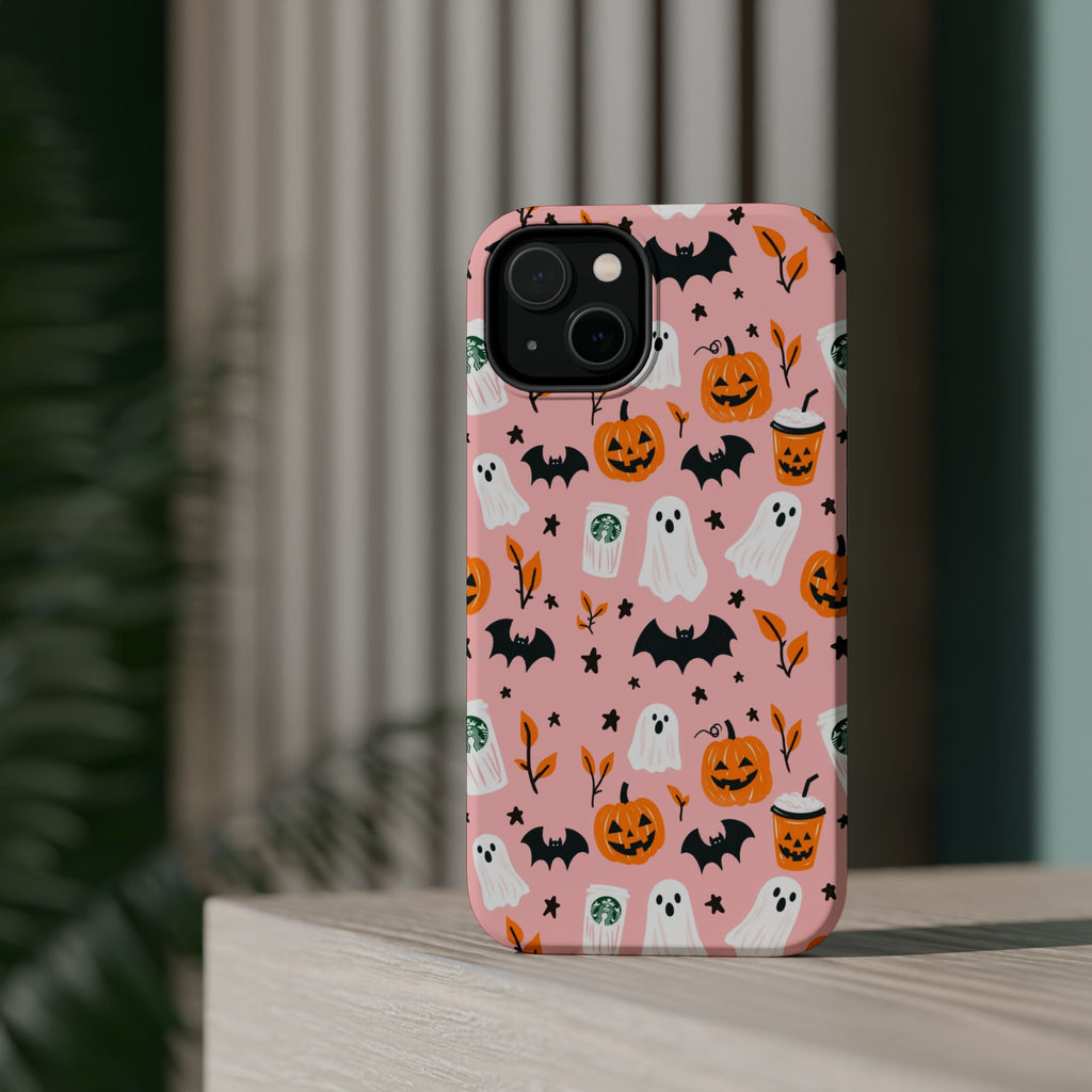 Halloween Cute Pattern Phone Case — Pink Ghosts, Pumpkins & Bats Magnetic Impact-Resistant