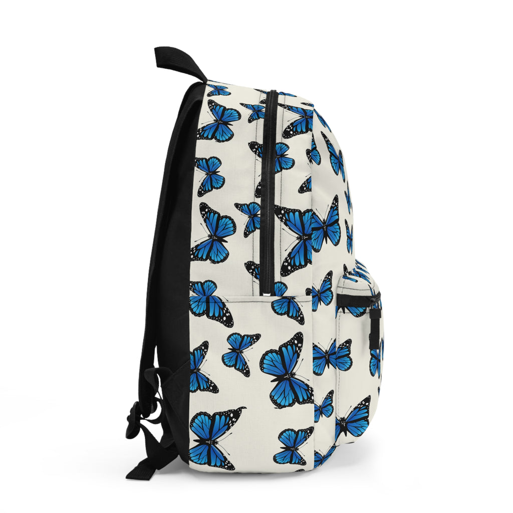 Blue Butterfly Pattern Backpack — Floral Nature School Bag