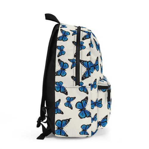 Blue Butterfly Pattern Backpack — Floral Nature School Bag