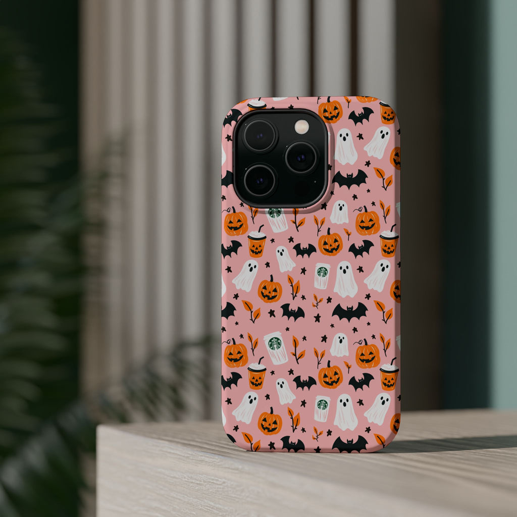 Halloween Ghosts & Pumpkins Magnetic Phone Case — Cute Pink Spooky Pattern