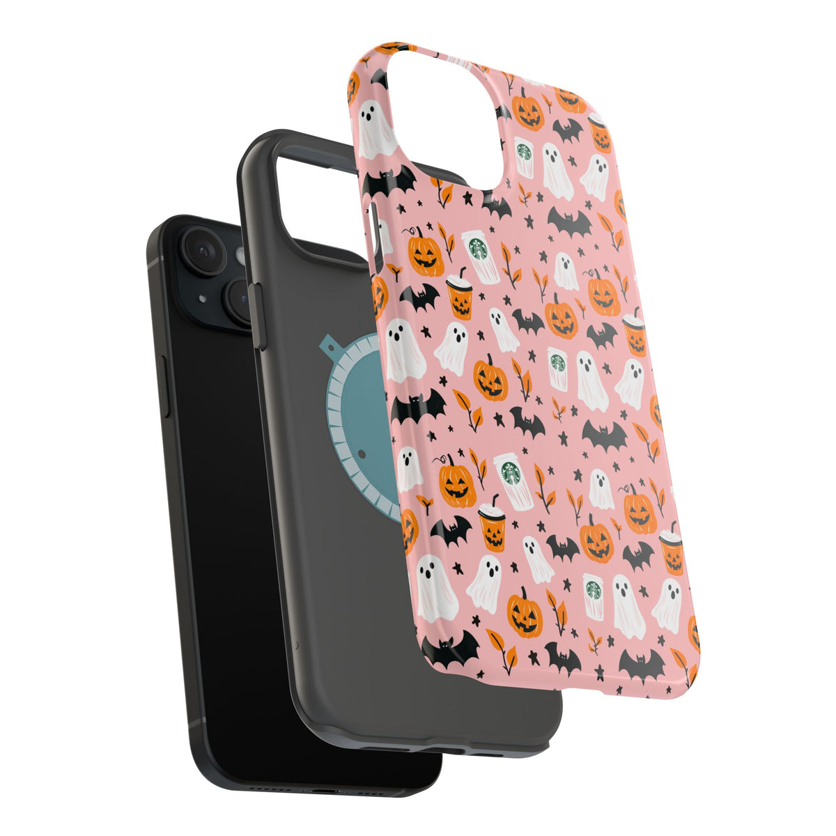 Halloween Ghosts & Pumpkins Magnetic Phone Case — Cute Pink Spooky Pattern