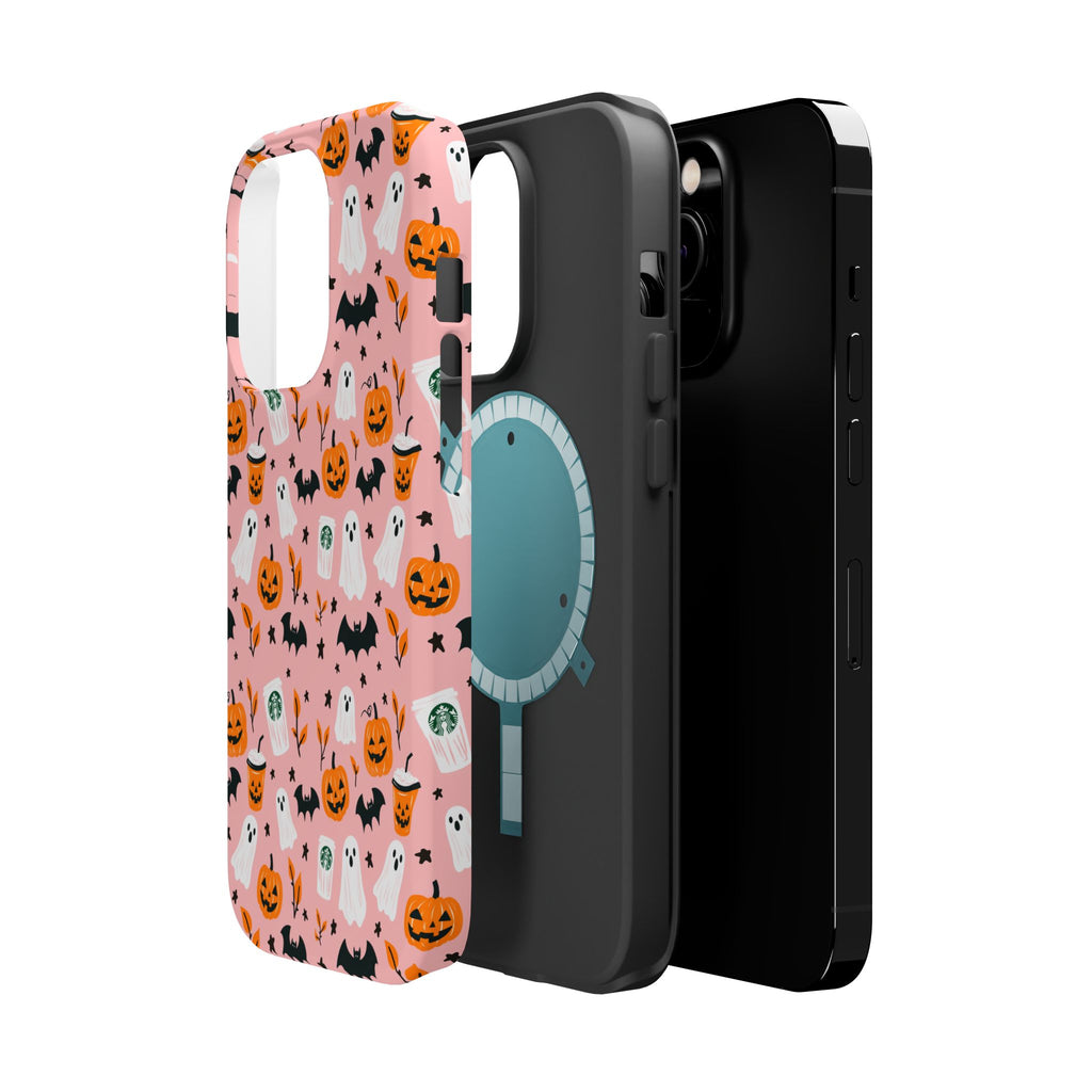 Halloween Ghosts & Pumpkins Magnetic Phone Case — Cute Pink Spooky Pattern