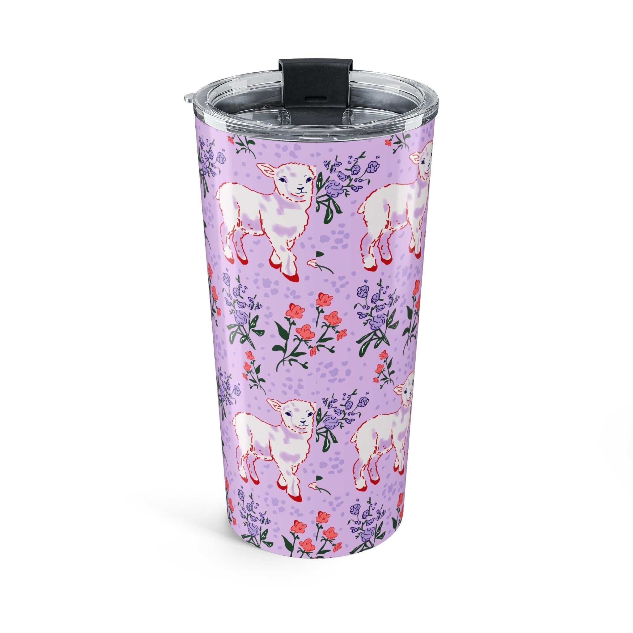 20oz Floral Lamb Tumbler — Cute Pastel Animal Travel Cup