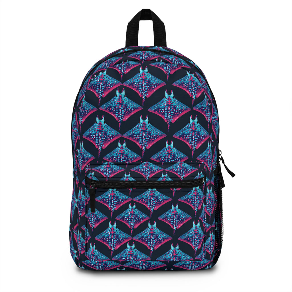 Geometric Neon Star Backpack — Blue & Purple Patterned School Bag
