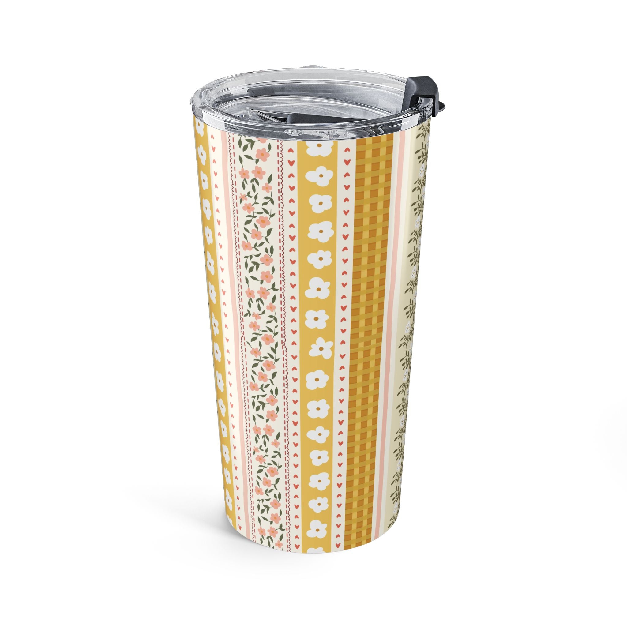 Floral Stripe 20oz Tumbler – Yellow Vintage Cottagecore Travel Cup