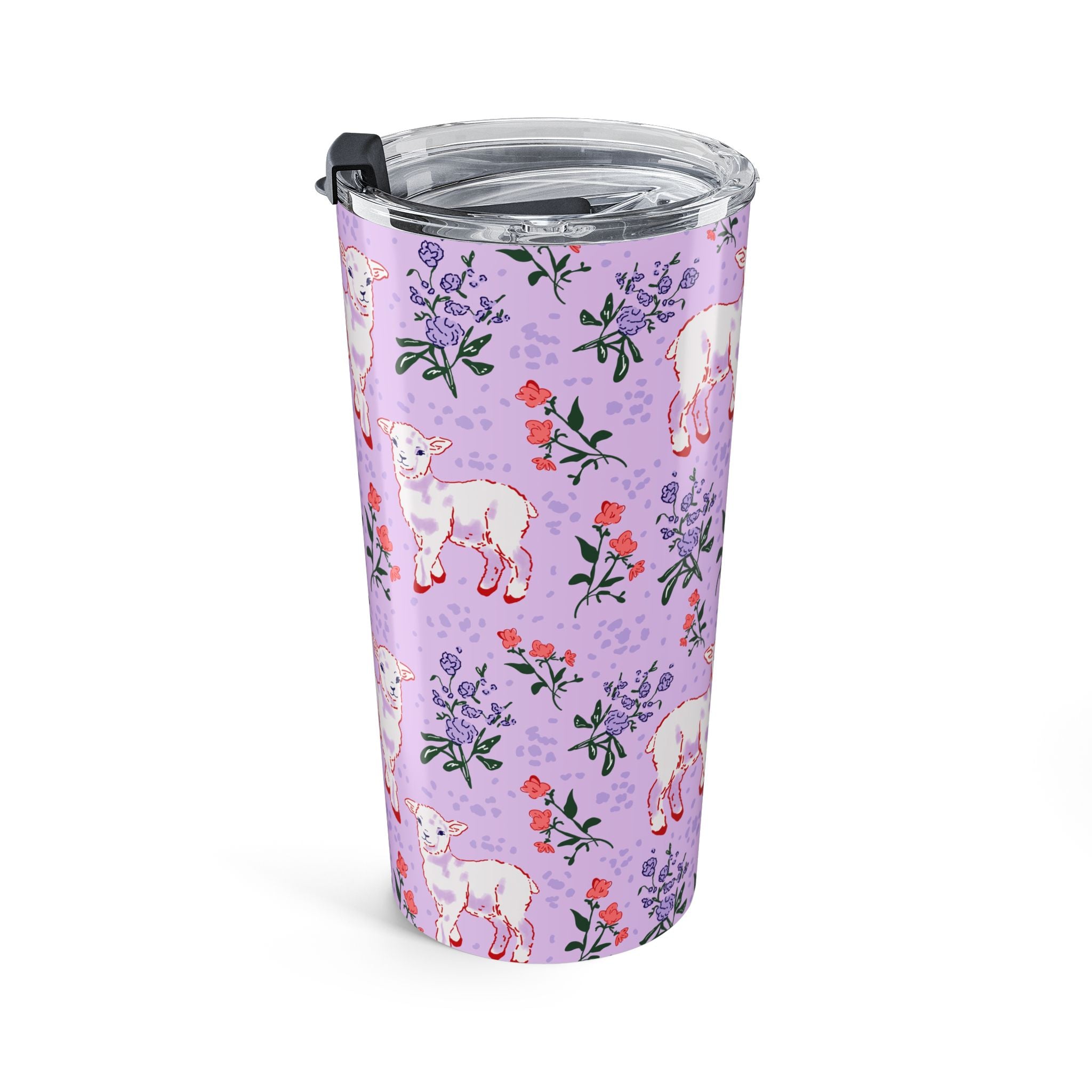 20oz Floral Lamb Tumbler — Cute Pastel Animal Travel Cup